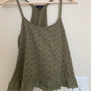 Olive Green Eyelet Flowy Racer Back Tank